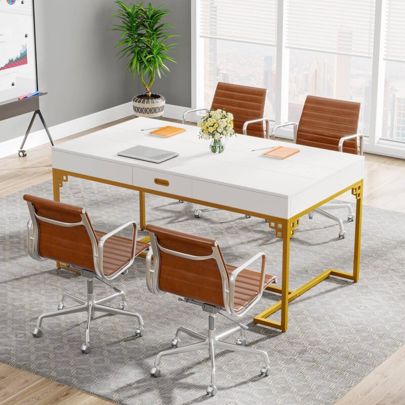 Executive Desk, 63” Rectangular Office Conference Table with Drawers - Image 5