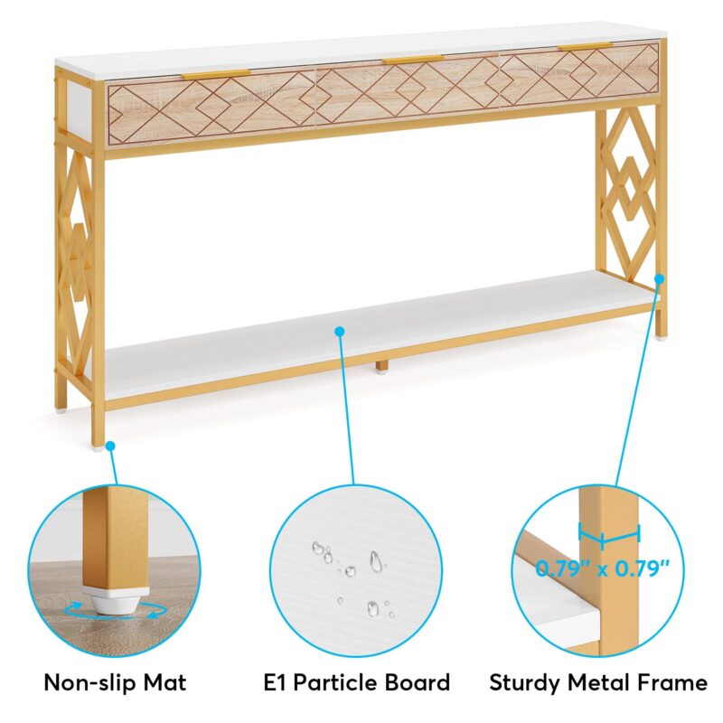 Console Table, 70.9 inch Sofa Entryway Table with 3 Drawers & Shelves - Image 7