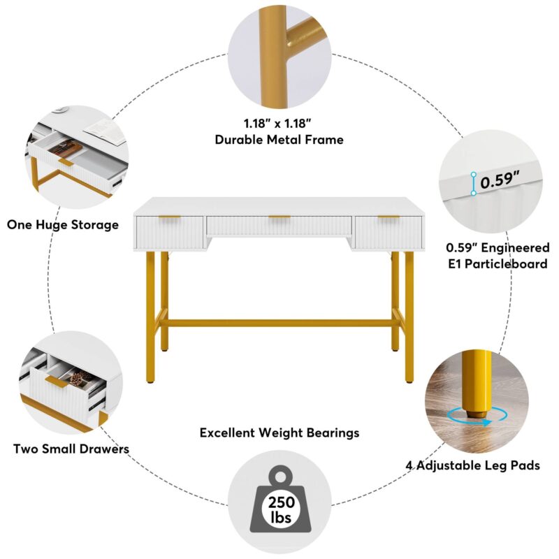 Computer Desk, 47.24” Modern Writing Desk with 3 Storage Drawers - Image 6