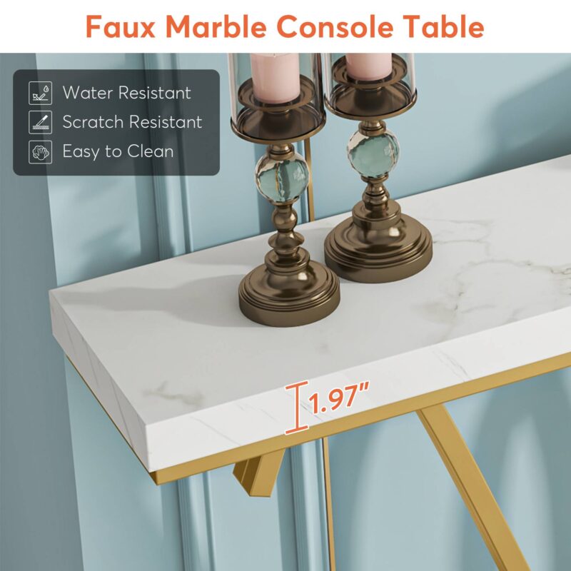 Console Table, 55 Inch Entryway Table Faux Marble Sofa Table - Image 6