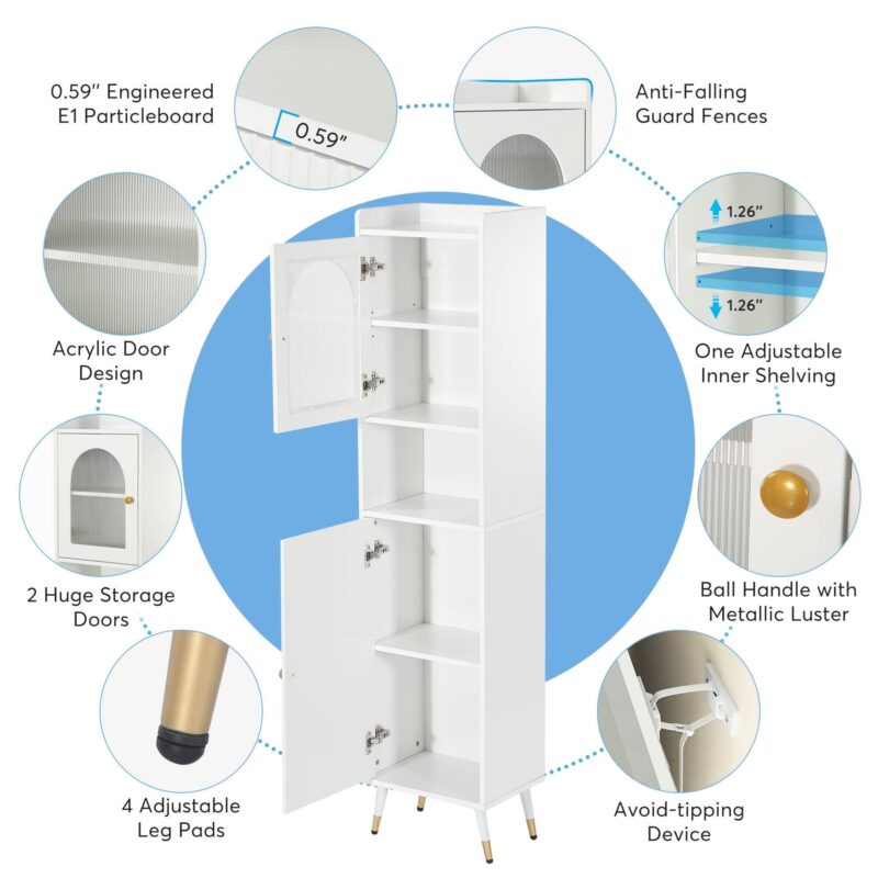 Storage Cabinet, 67’’ Bathroom Cabinet with 2 Doors and 6 Shelves - Image 7