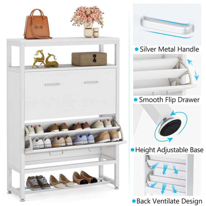 Shoe Cabinet, Tipping Bucket Shoe Storage Rack with Open Shelves - Image 7