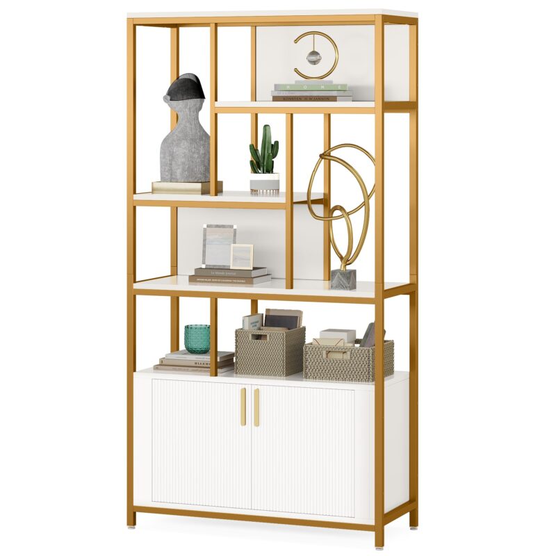 Bookshelf, 70.86" Etagere Bookcase with Storage Cabinet & Open Shelves