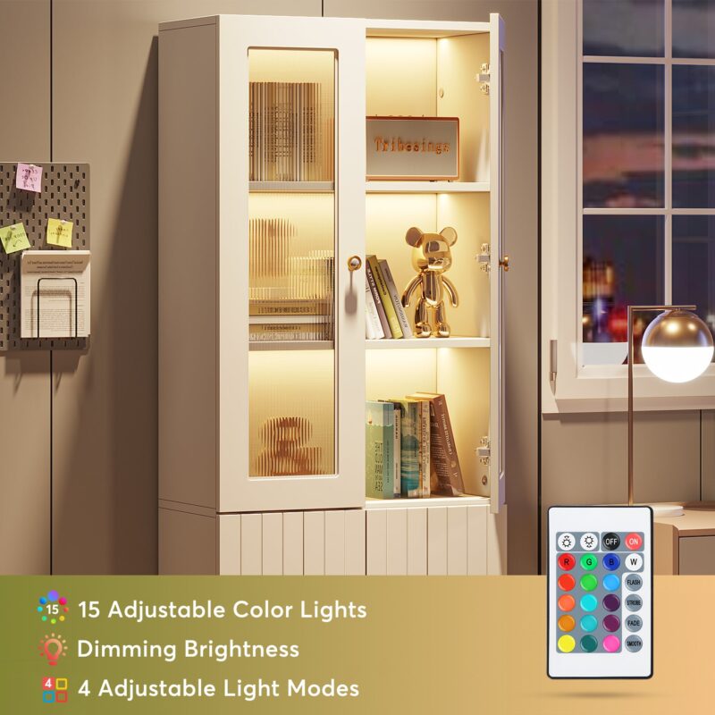 Bookcase, Freestanding Storage Cabinet with LED Light & 5-Tier Shelves - Image 5