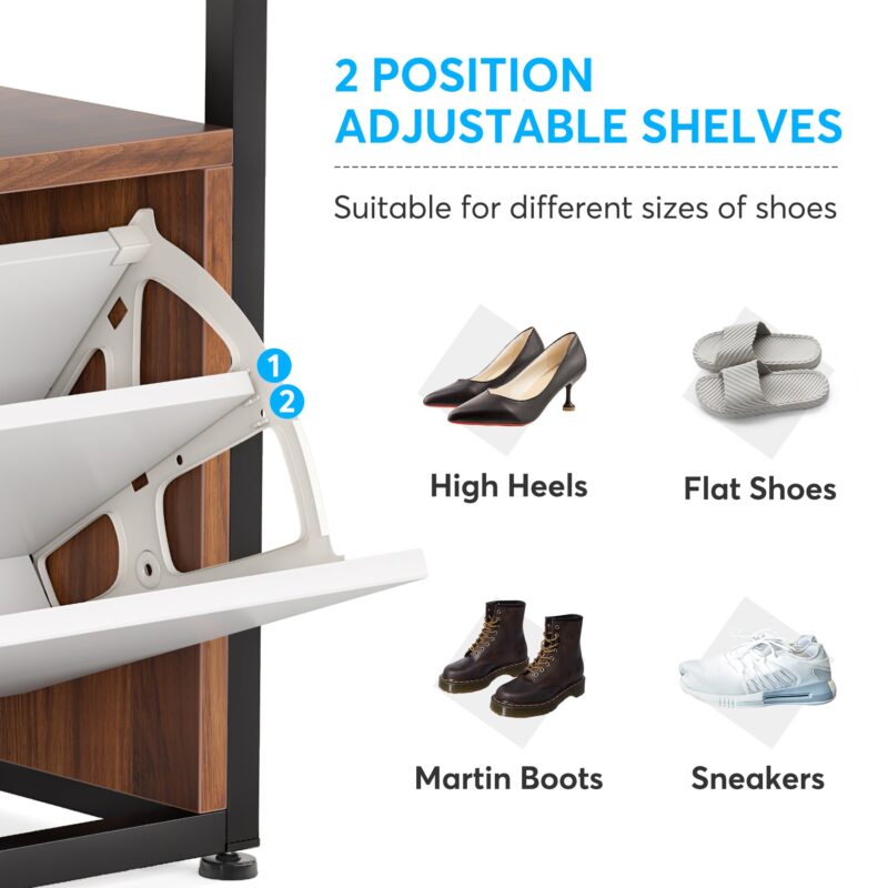 Coat Rack Shoe Bench Set, Hall Tree Shoe Rack with Flip Drawer - Image 7