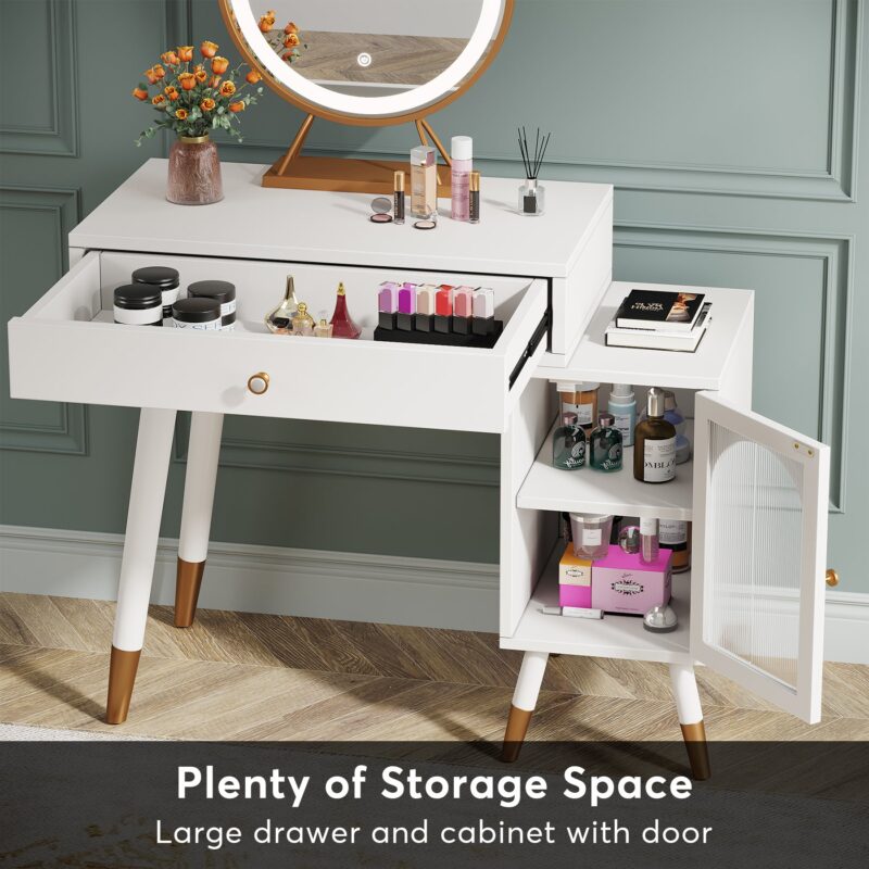 Vanity, Makeup Dressing Table with Drawer and Storage Cabinet - Image 5