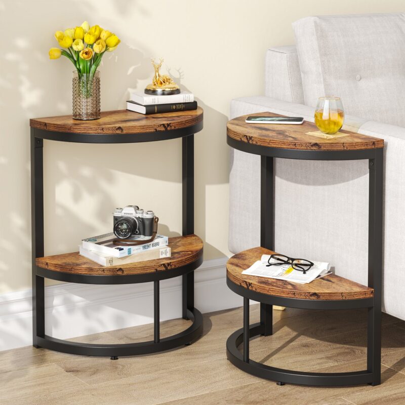 End Table, Half Round Narrow Side Table with Metal Frame - Image 9