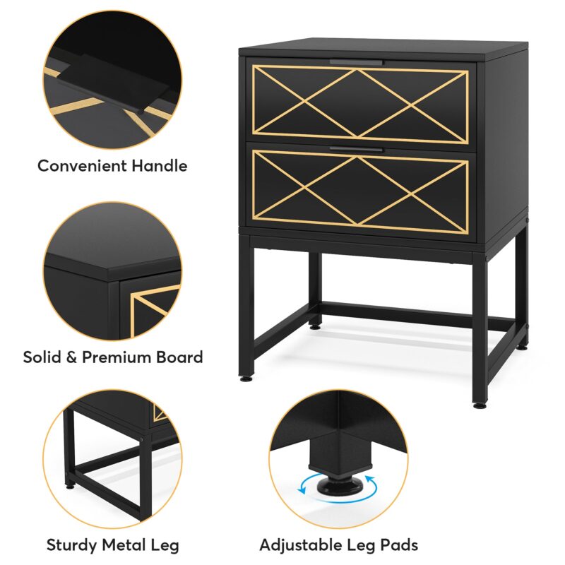 Nightstand, Modern Bedside Table Sofa End Table with 2 Drawers - Image 6