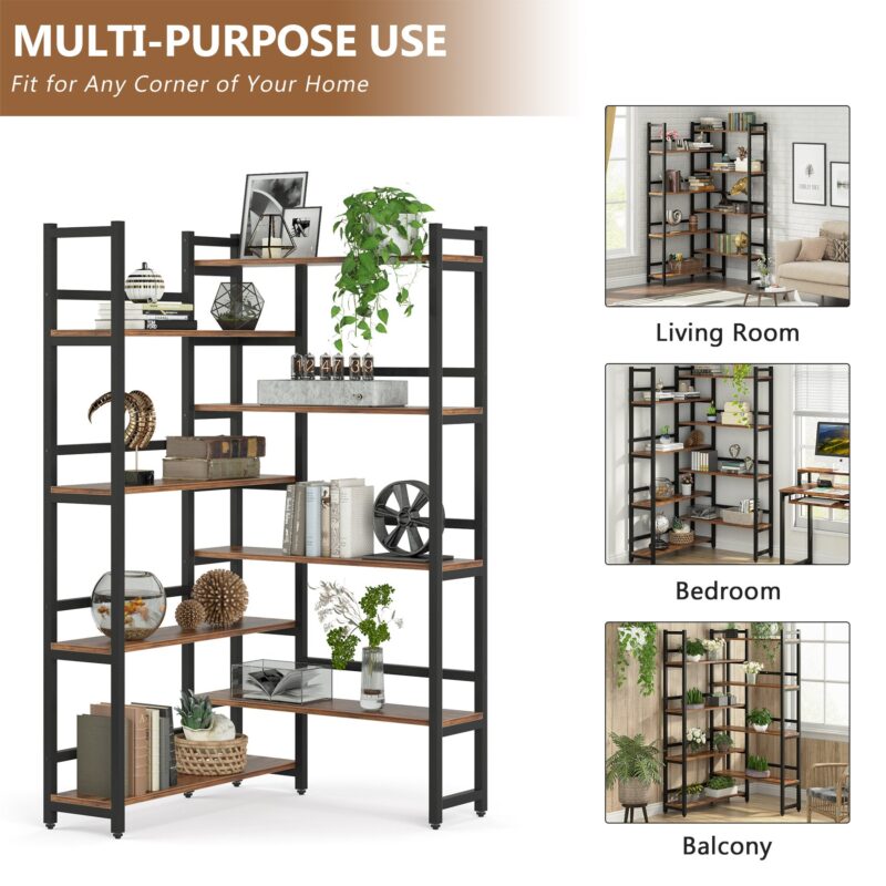 Corner Bookshelf,  8-Tier Industrial 70.8” Bookcase - Image 6