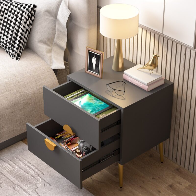 Nightstands, Modern Bedside Table with 2 Drawers - Image 4