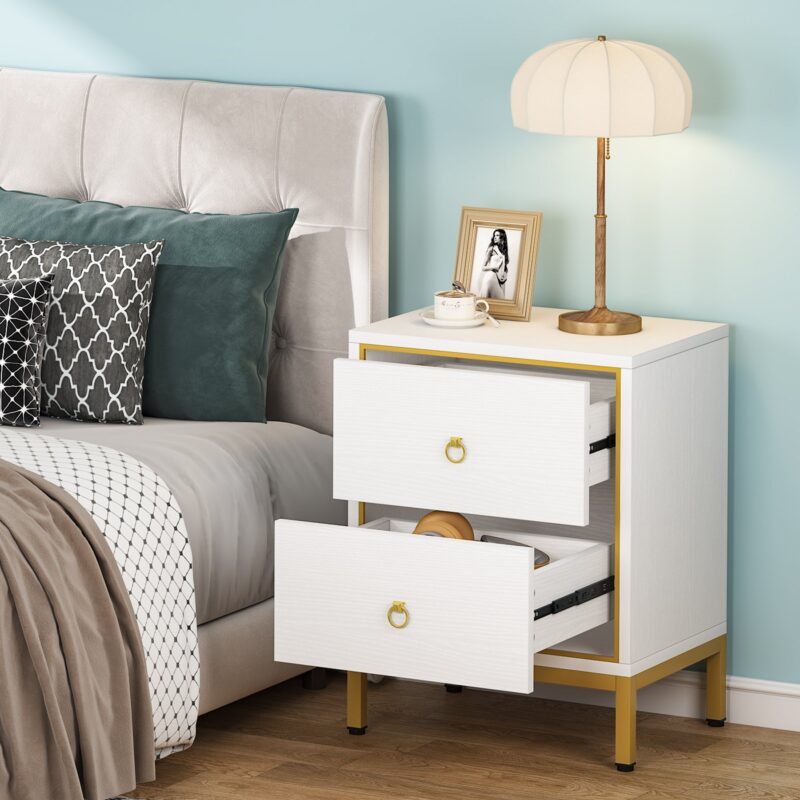 Nightstand, Modern End Bedside Table with 2 Drawers - Image 4