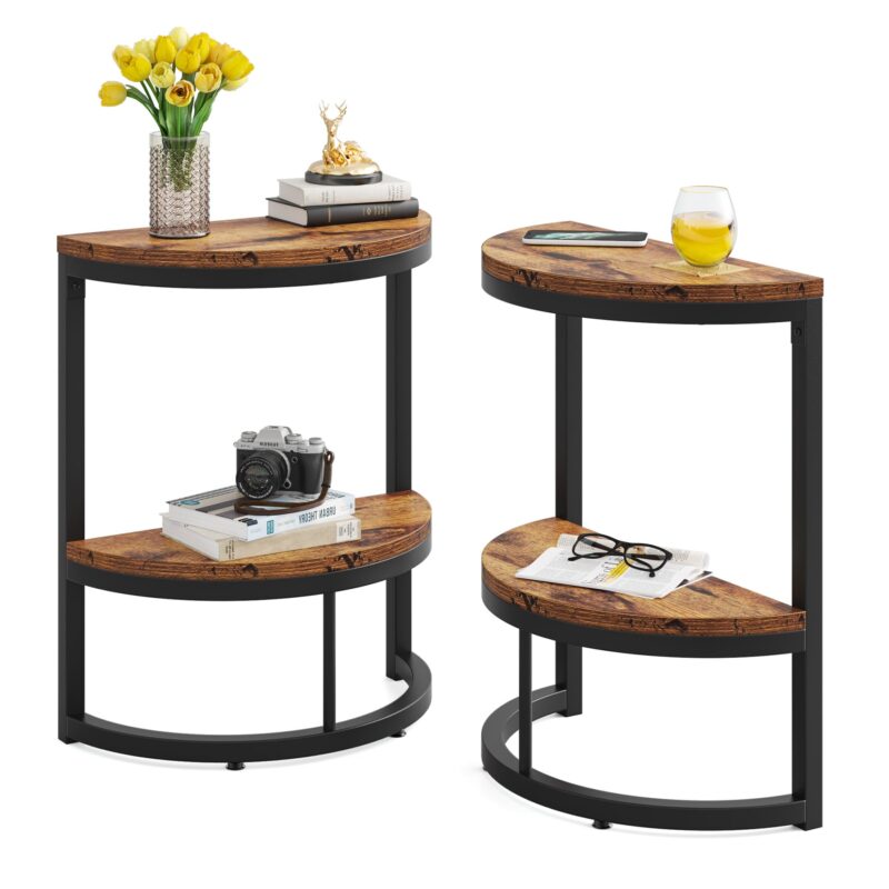 End Table, Half Round Narrow Side Table with Metal Frame - Image 8