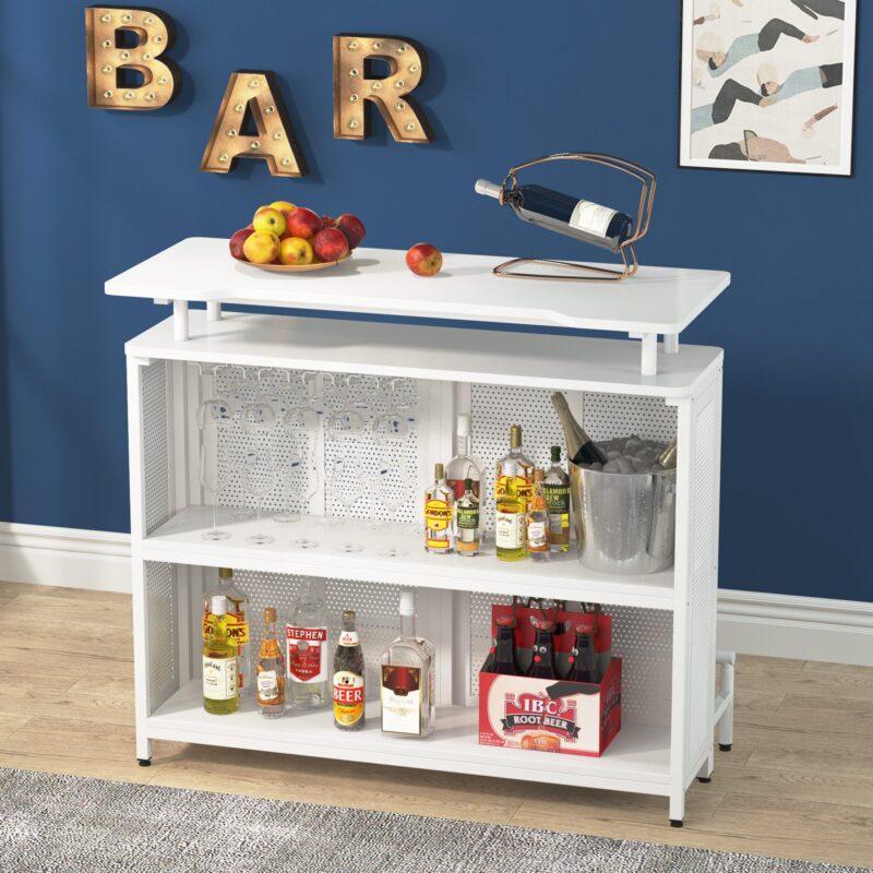 Bar Unit, 3 Tier Liquor Home Bar Table with Stemware Racks - Image 8