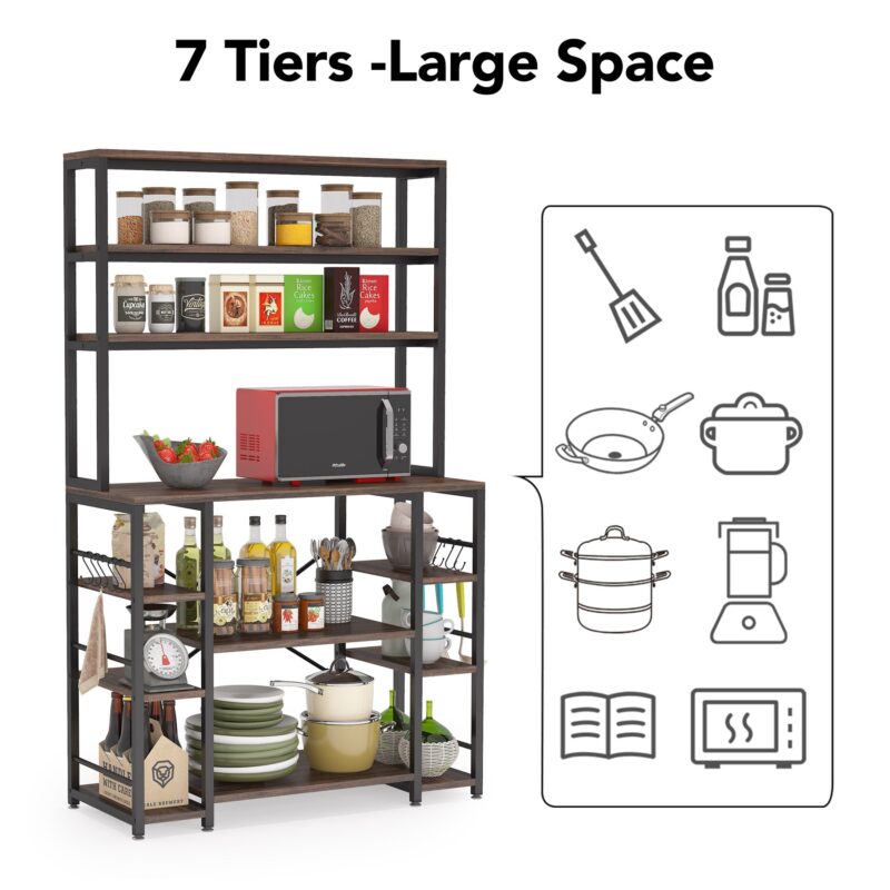 Kitchen Baker's Rack, 6-Tier Utility Kitchen Storage Shelf with Hutch - Image 6