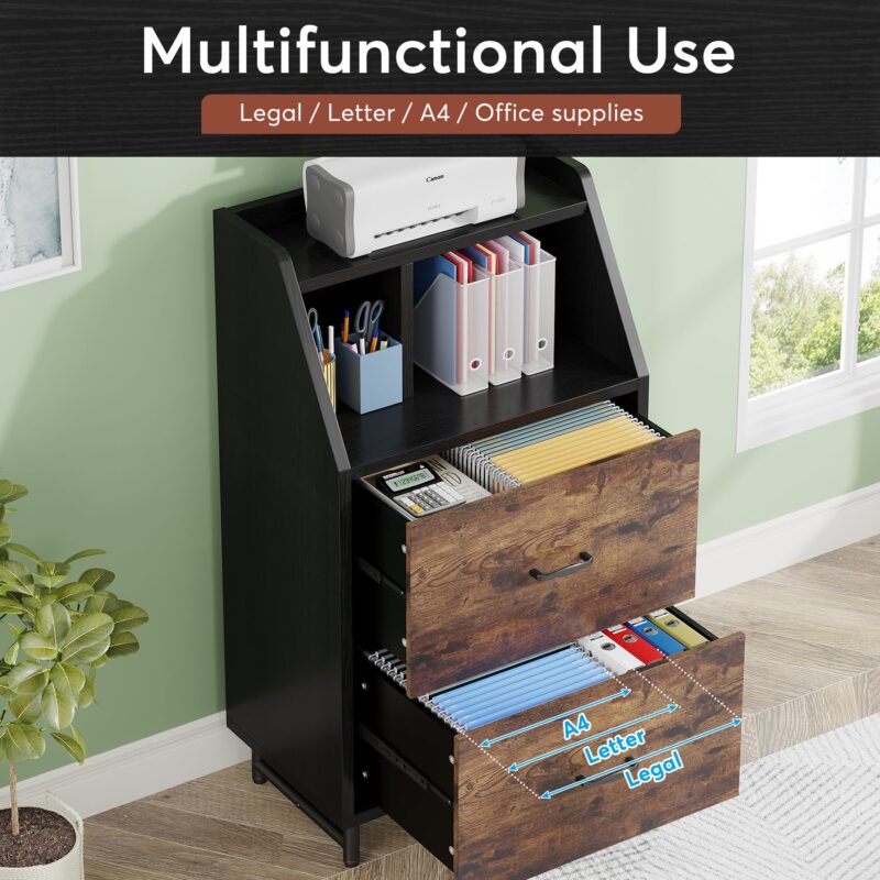 File Cabinet, 2 Drawer Lateral Printer Stand with Open Shelves - Image 5