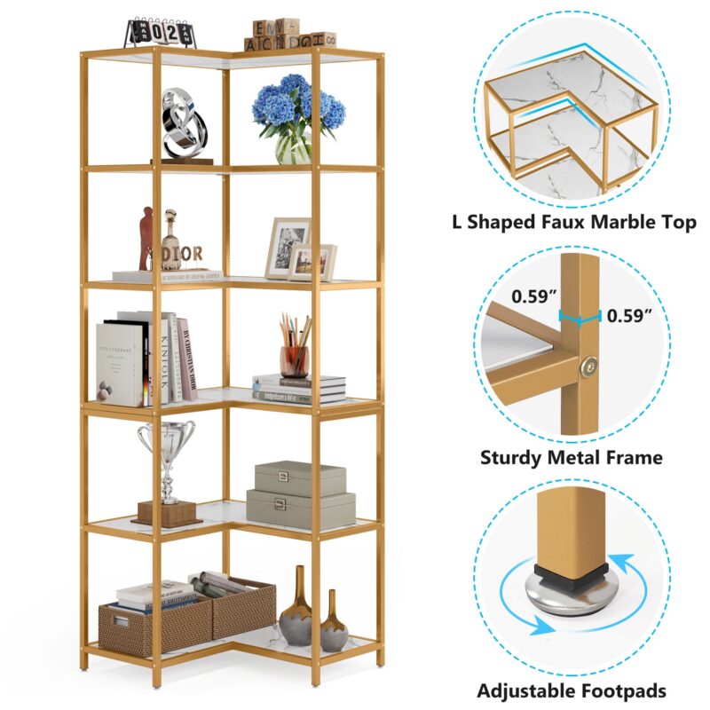 Corner Bookshelf, 70.5" L-Shaped 6-Shelf Etagere Bookcase - Image 6