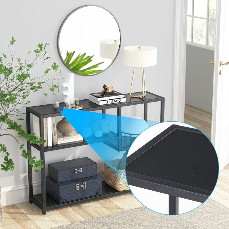 Console Table, Small Black Entryway Table with Storage Shelves - Image 6