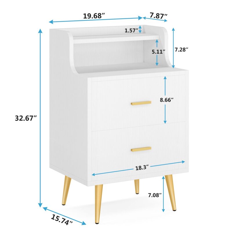 Nightstand, Modern Bedside Table with 2 Drawers - Image 7