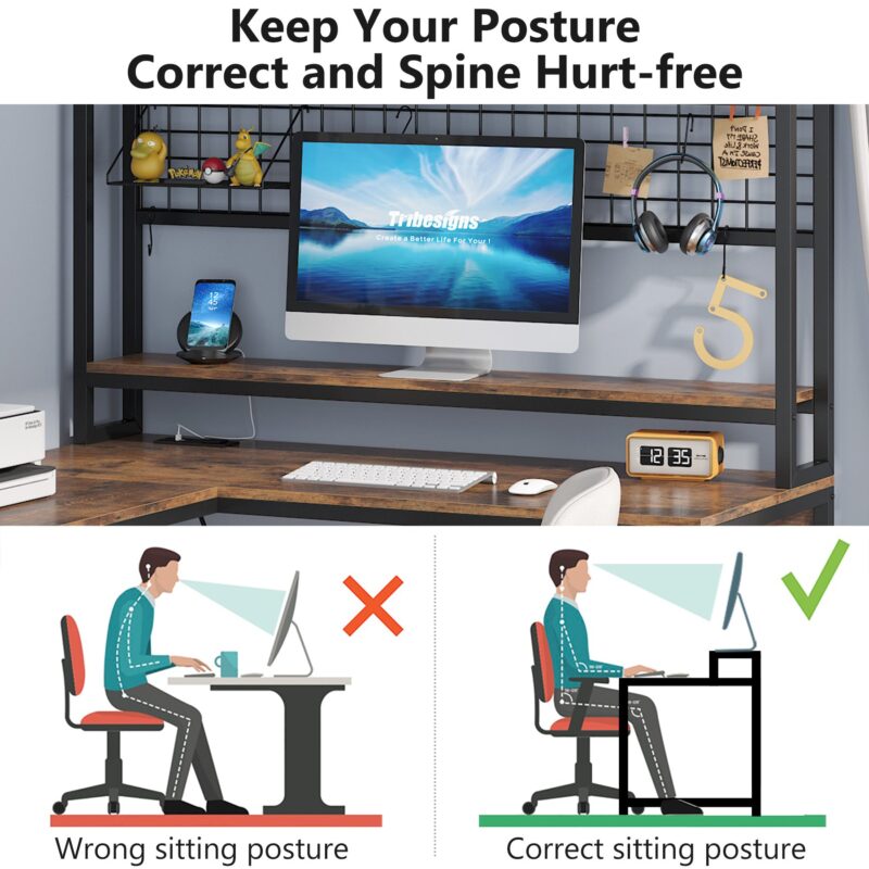 L-Shaped Desk, Reversible Corner Computer Desk with Power Outlet - Image 6