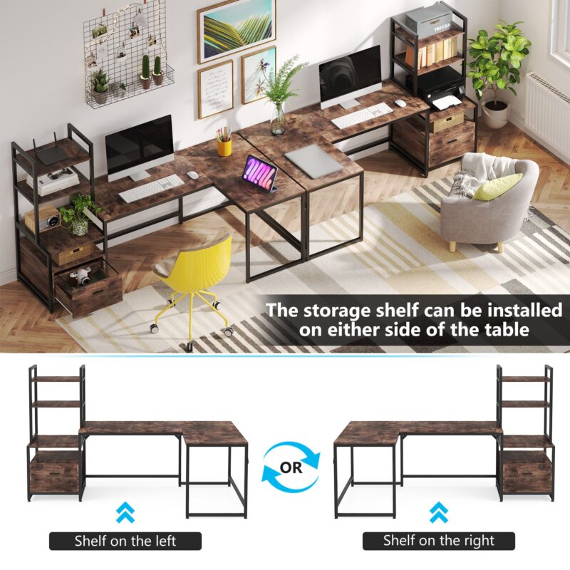 L-Shaped Desk, Computer Desk with 3 Tier Storage Shelves and File Drawer - Image 5