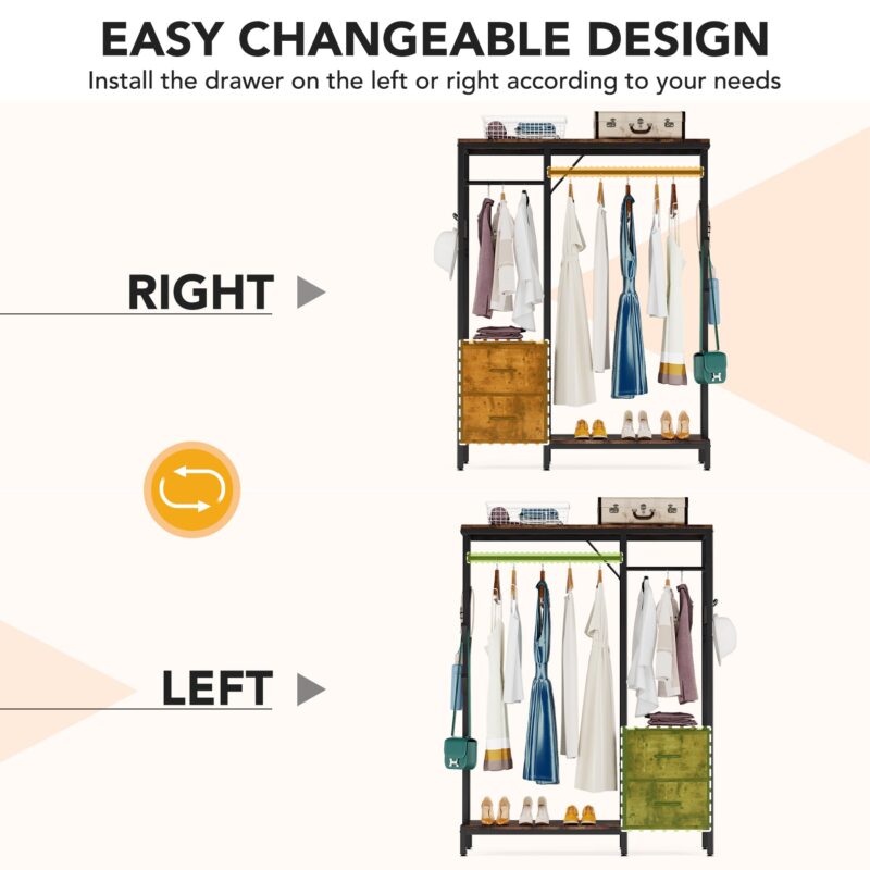 Freestanding Closet Organizer, Clothes Rack with Drawers and Shelves - Image 7