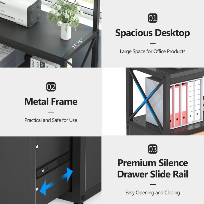 File Cabinet, Lateral Printer Stand with Drawer & Shelves - Image 5