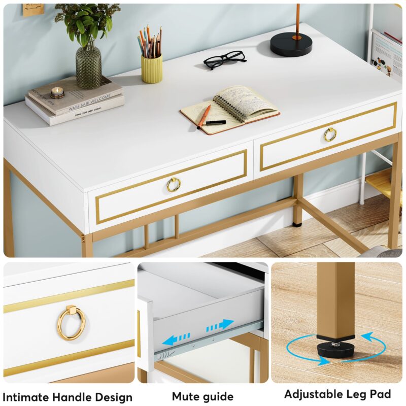 Computer Desk, 43" Modern Study Writing Desk with 2 Drawers - Image 6