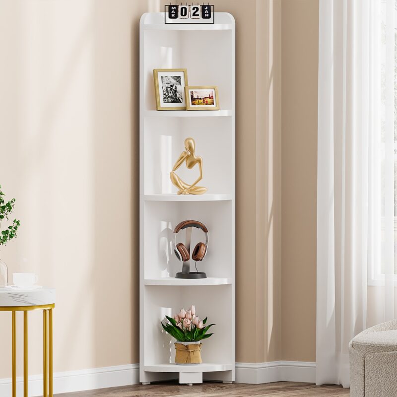 Corner Shelf, 5 Tier Wood Wall Corner Bookshelf Storage Rack