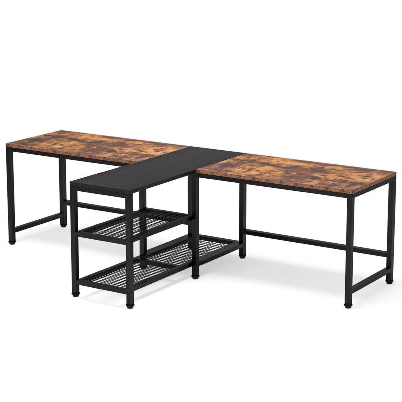 Two Person Desk, 94.5" Double Computer Desk with Shelves - Image 2