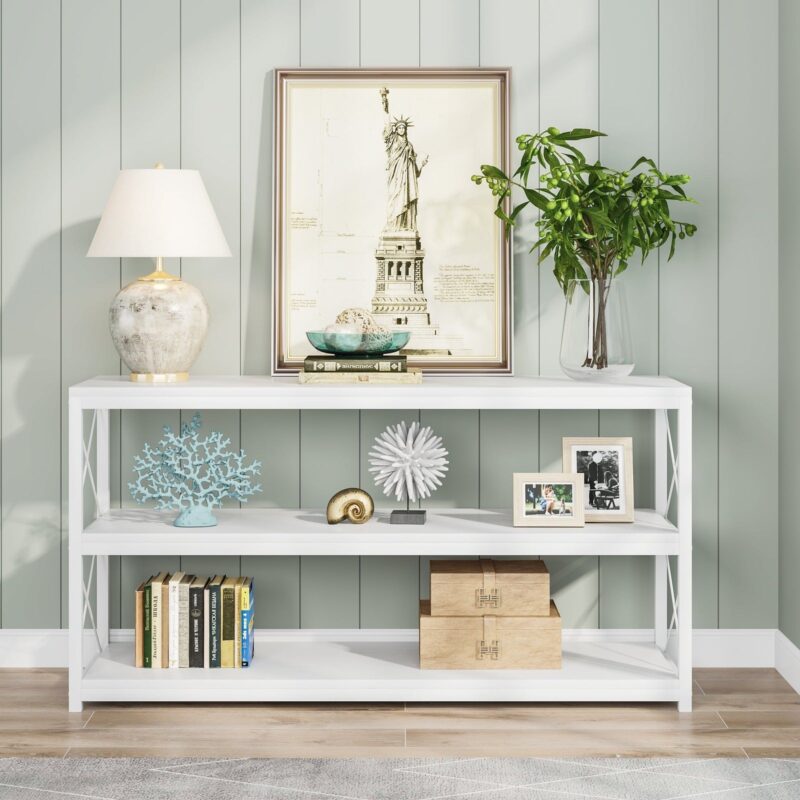 Console Sofa Table with Open Shelf, Industrial TV Stand - Image 2