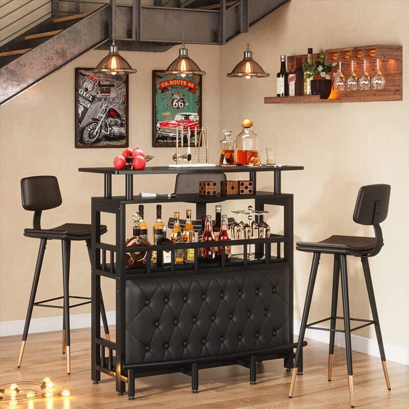 Bar Unit for Liquor, Home Entertainment Bar with Storage and Footrest - Image 2