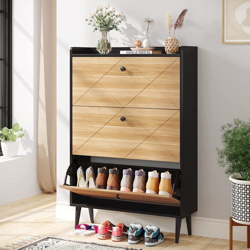 Shoe Cabinet, Shoe Rack Organizer with 3 Flip Drawers for Entryway