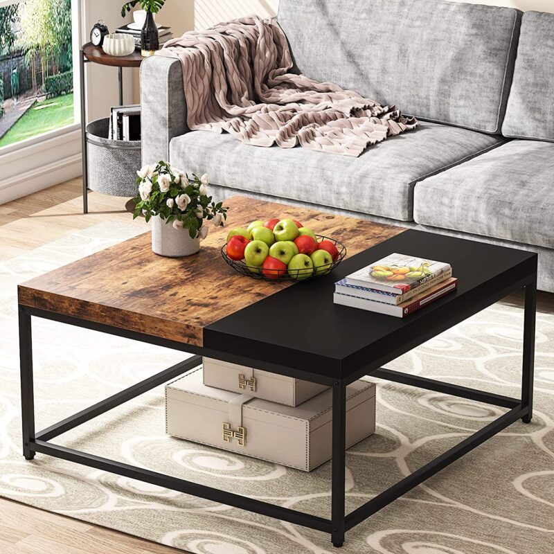 Coffee Table, 40 inch Industrial Square Cocktail Table - Image 2