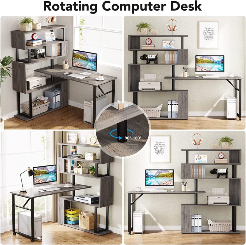 Rotating Desk, Reversible Computer Desk with 5 Shelves - Image 15