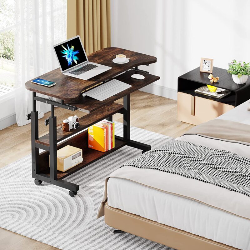 Height Adjustable Desk, Mobile Portable Desk with Wireless Charging Station - Image 2