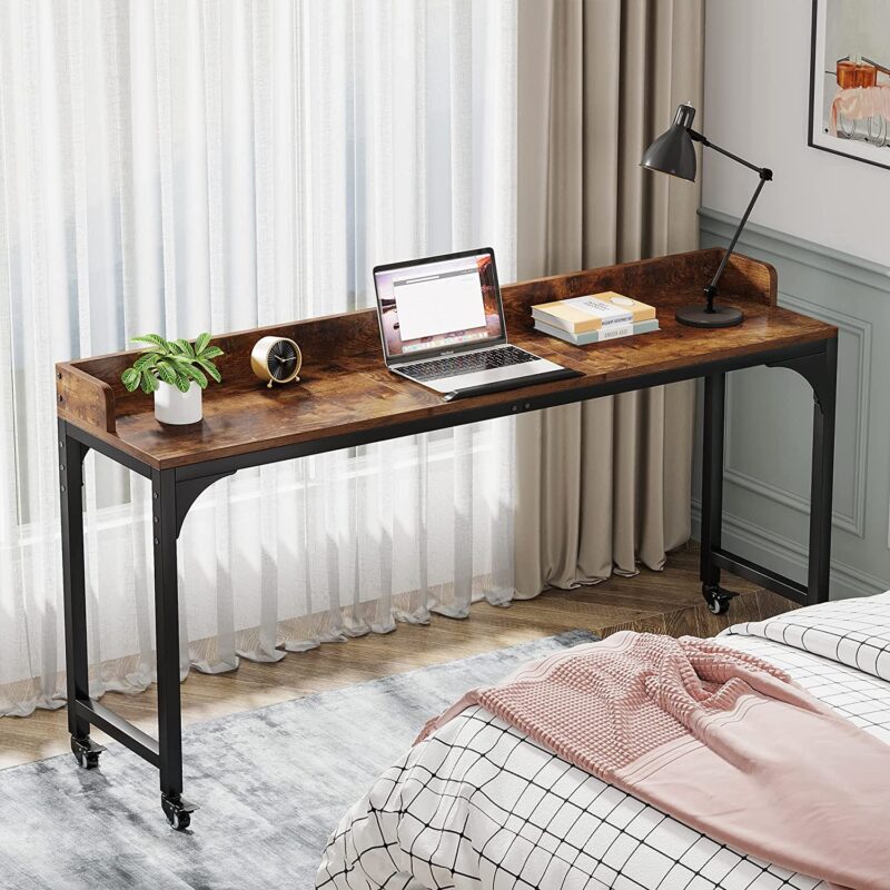 Overbed Table, Mobile Laptop Desk with Adjustable Tilt Board - Image 2