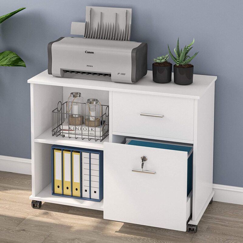 File Cabinet, 2 Drawer Mobile Printer Stand with Lock - Image 2