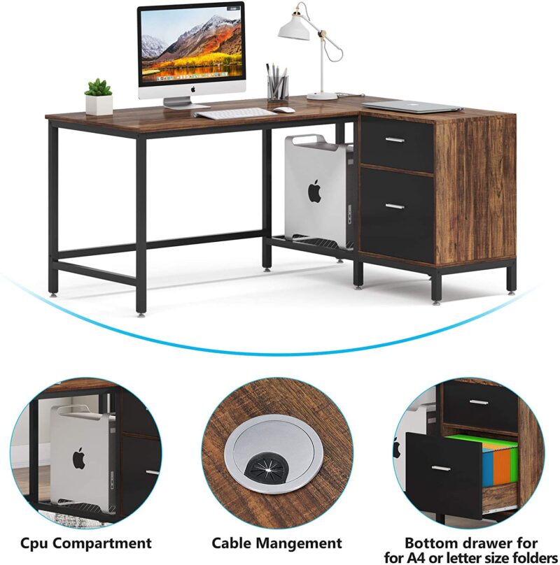 L-Shaped Desk, 55 Inch Computer Corner Desk with Drawer - Image 5