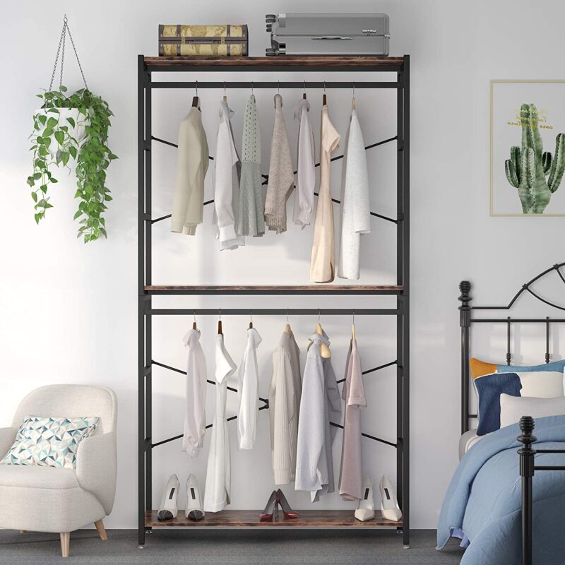 Freestanding Closet Organizer, 86" Garment Rack with Shelves & Hanging Rods - Image 3