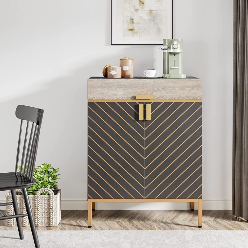 Sideboard Buffet, Modern Kitchen Cabinet with Drawer & Removable Shelves - Image 3