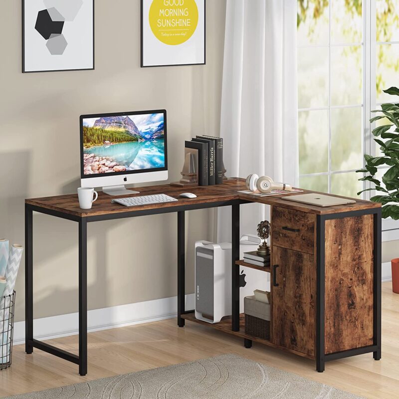 L Shaped Desk with Drawer Cabinet, 47 Inch Corner Desk - Image 2