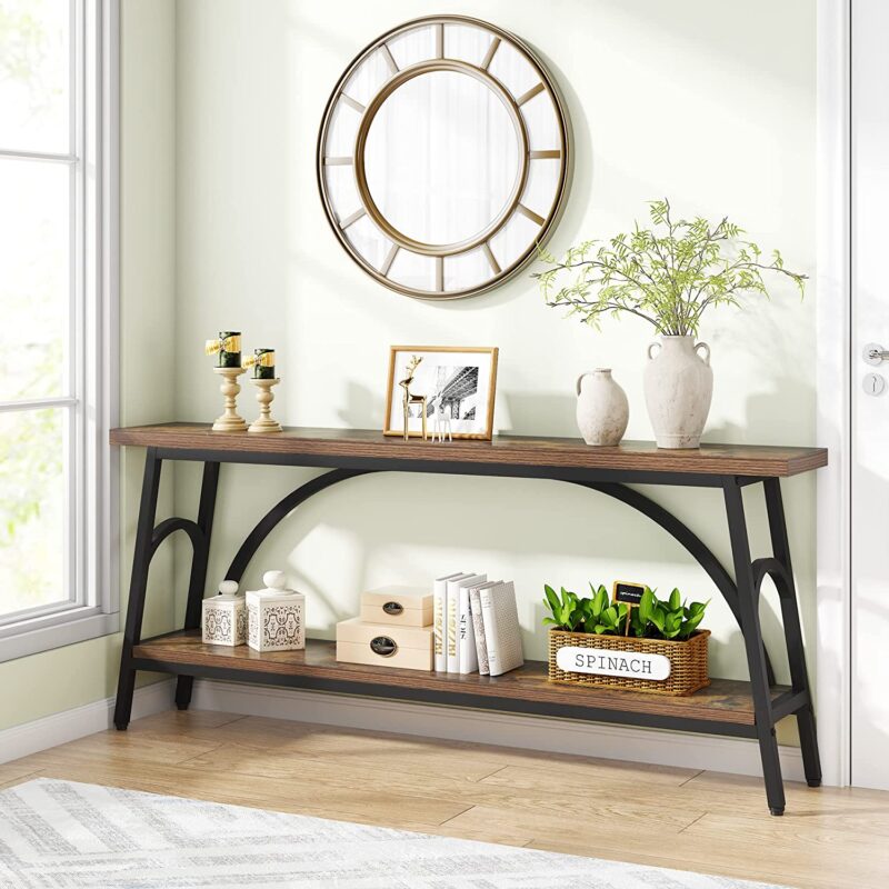 Console Table, 70.8” Sofa Tables Entryway Table with 2 Tier Wood Shelves - Image 3