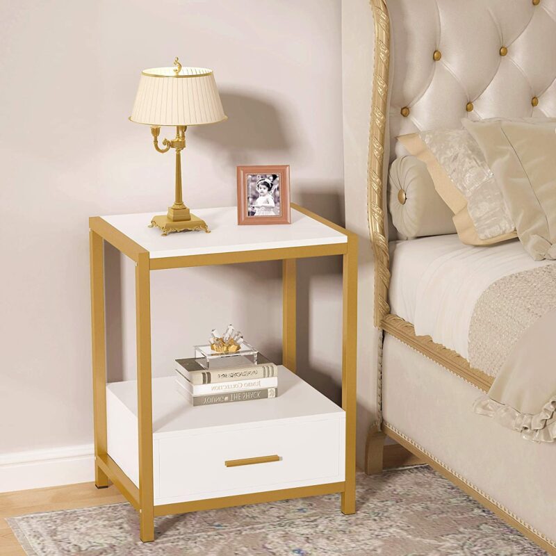 Nightstands, End Side Table with Drawer & Storage Shelf - Image 3