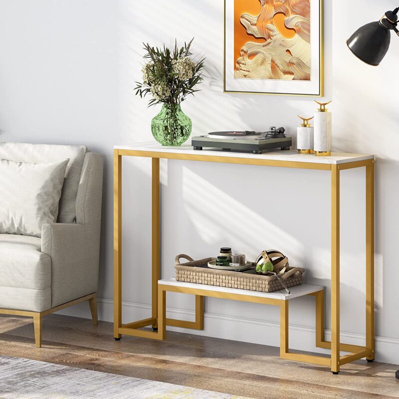 Console Table, 2-Tier Modern Hallway Table Sofa Side Table - Image 5