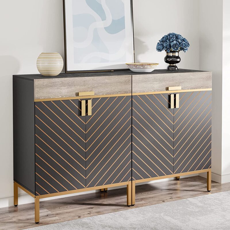 Sideboard Buffet, Modern Kitchen Cabinet with Drawer & Removable Shelves - Image 8