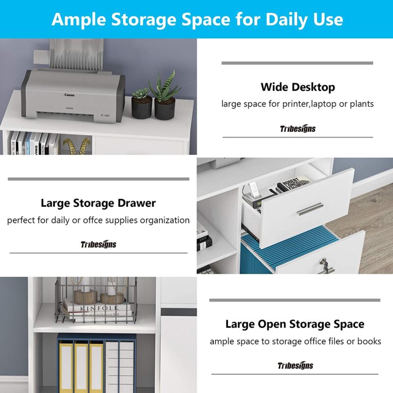 File Cabinet, 2 Drawer Mobile Printer Stand with Lock - Image 6