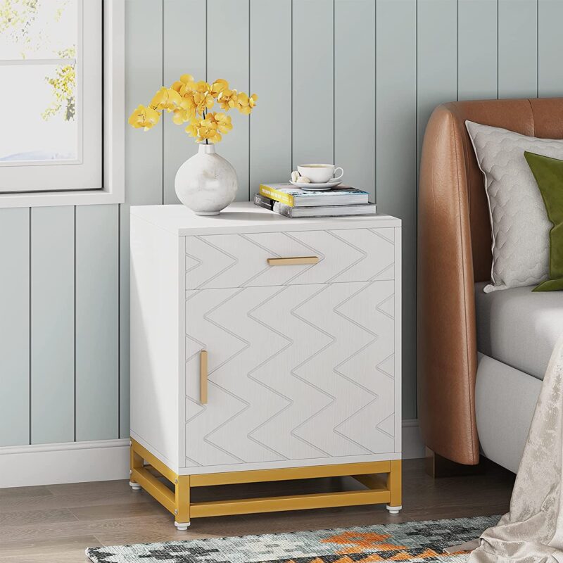 Nightstand, 26" Bedside Table with Drawer & Large Cabinet