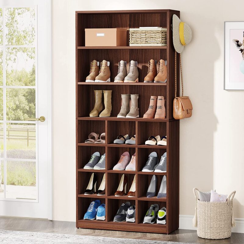 Shoe Cabinet, Freestanding Shoe Rack with Side Hooks - Image 8