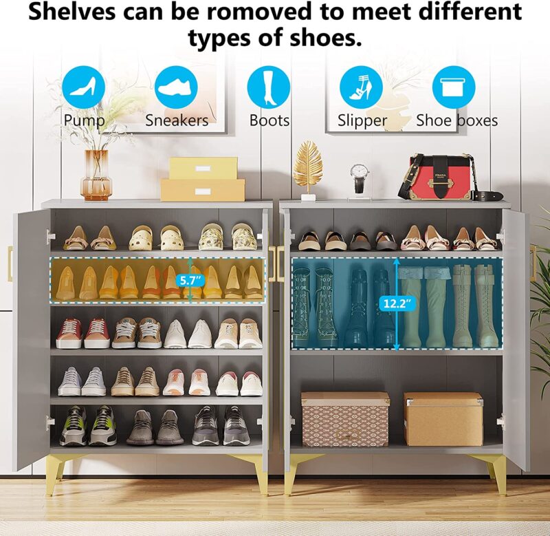 Shoe Cabinet, 5-Tier Shoe Rack Organizer with Removable Shelves &  Doors - Image 5