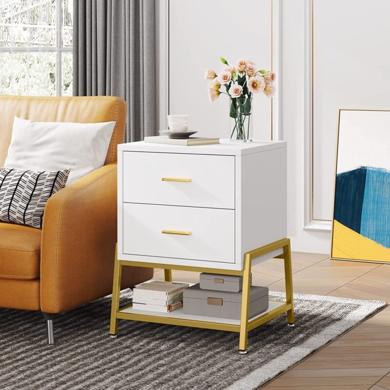 Nightstand, Modern Bedside End Table with 2 Drawers & Shelf - Image 3